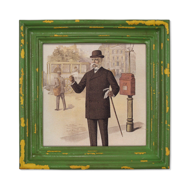 Rustic green vintage 4x4 hand-painted picture frame for wall and tabletop display, hand-painted