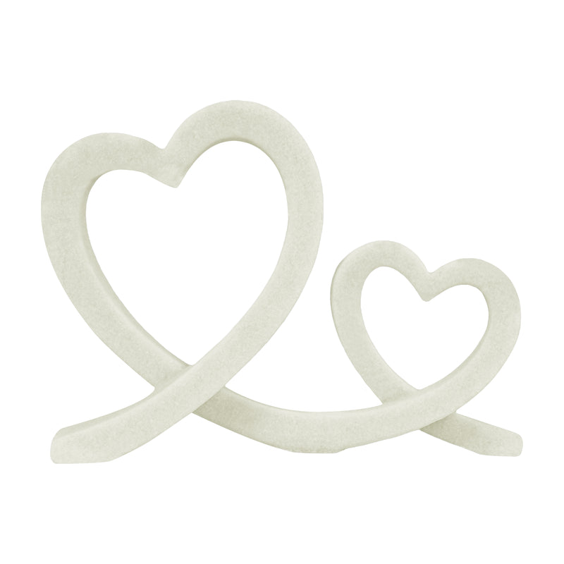 Double Heart Statue, Wedding Anniversary or Housewarming Gift, Modern White Marble Stone Finish