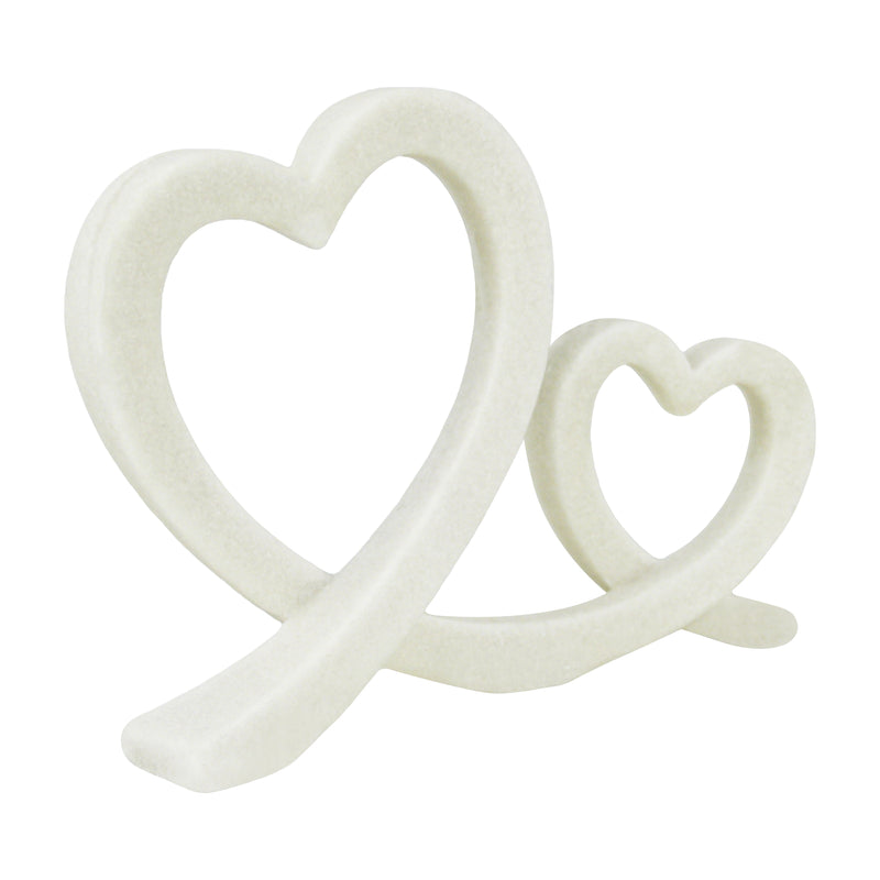Double Heart Statue, Wedding Anniversary or Housewarming Gift, Modern White Marble Stone Finish