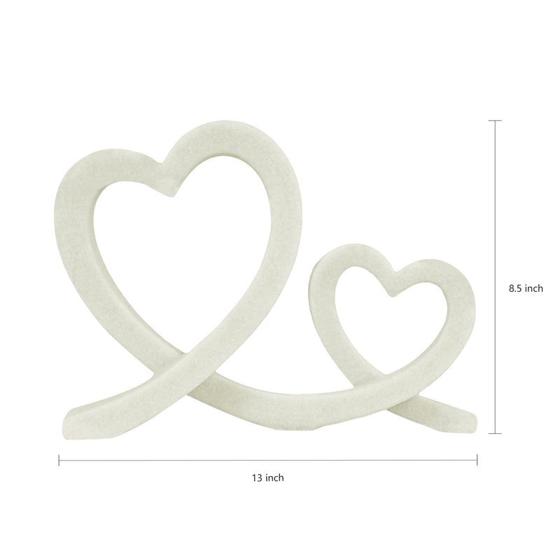 Double Heart Statue, Wedding Anniversary or Housewarming Gift, Modern White Marble Stone Finish