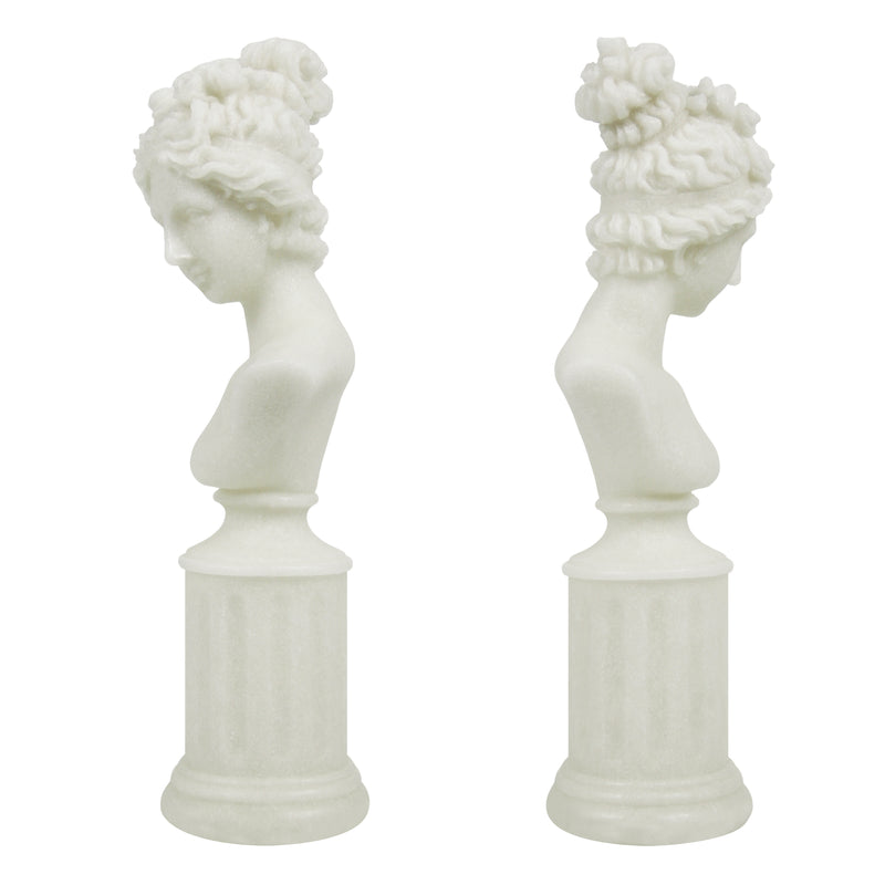 Modern Classical Lady Bust Statue, 12.5'' Tall Sculpture White Female Figure on Pedestal for Shelf Console Tabletop Mantel, French Style Home Office Décor