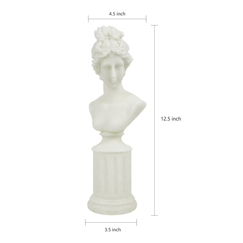 Modern Classical Lady Bust Statue, 12.5'' Tall Sculpture White Female Figure on Pedestal for Shelf Console Tabletop Mantel, French Style Home Office Décor