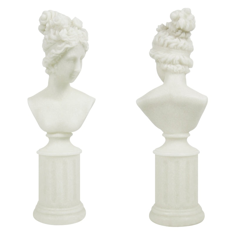 Modern Classical Lady Bust Statue, 12.5'' Tall Sculpture White Female Figure on Pedestal for Shelf Console Tabletop Mantel, French Style Home Office Décor