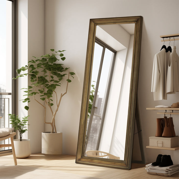 26''x65'' Full Length Mirror, Floor Standing Mirror for Dressing Living Room Bedroom, Solid Wood Border