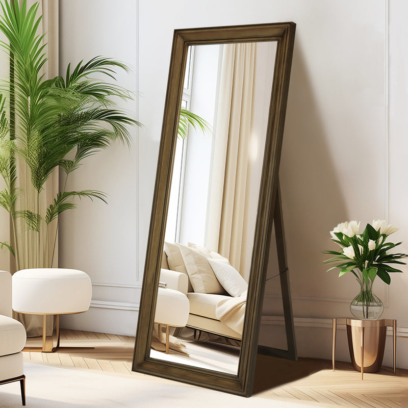 26''x65'' Full Length Mirror, Floor Standing Mirror for Dressing Living Room Bedroom, Solid Wood Border
