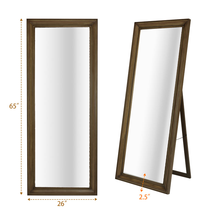 26''x65'' Full Length Mirror, Floor Standing Mirror for Dressing Living Room Bedroom, Solid Wood Border