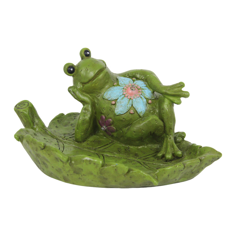 Solar Outdoor Garden Statue for Patio Table Porch Pathway Yard Decor, Relaxing Frog Sculpture with LED Lights
