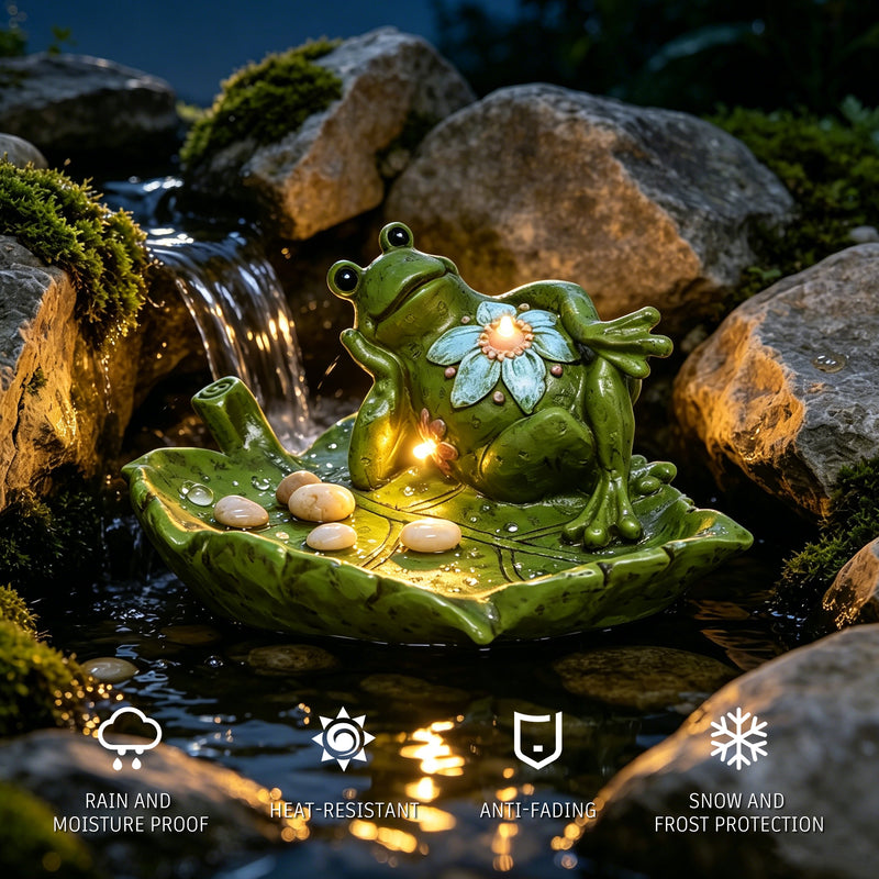Solar Outdoor Garden Statue for Patio Table Porch Pathway Yard Decor, Relaxing Frog Sculpture with LED Lights