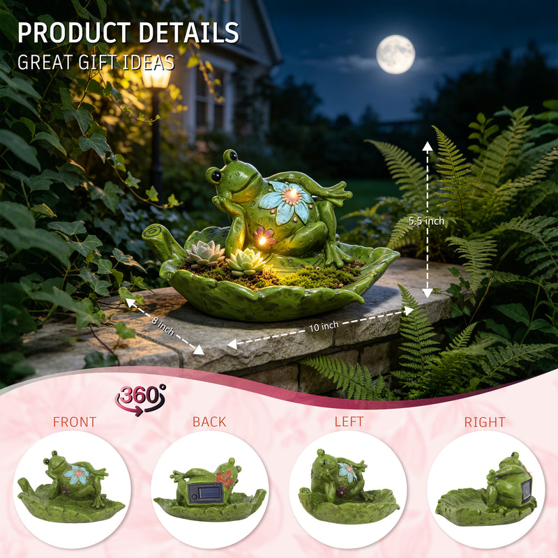 Solar Outdoor Garden Statue for Patio Table Porch Pathway Yard Decor, Relaxing Frog Sculpture with LED Lights
