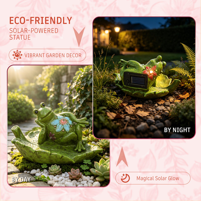 Solar Outdoor Garden Statue for Patio Table Porch Pathway Yard Decor, Relaxing Frog Sculpture with LED Lights