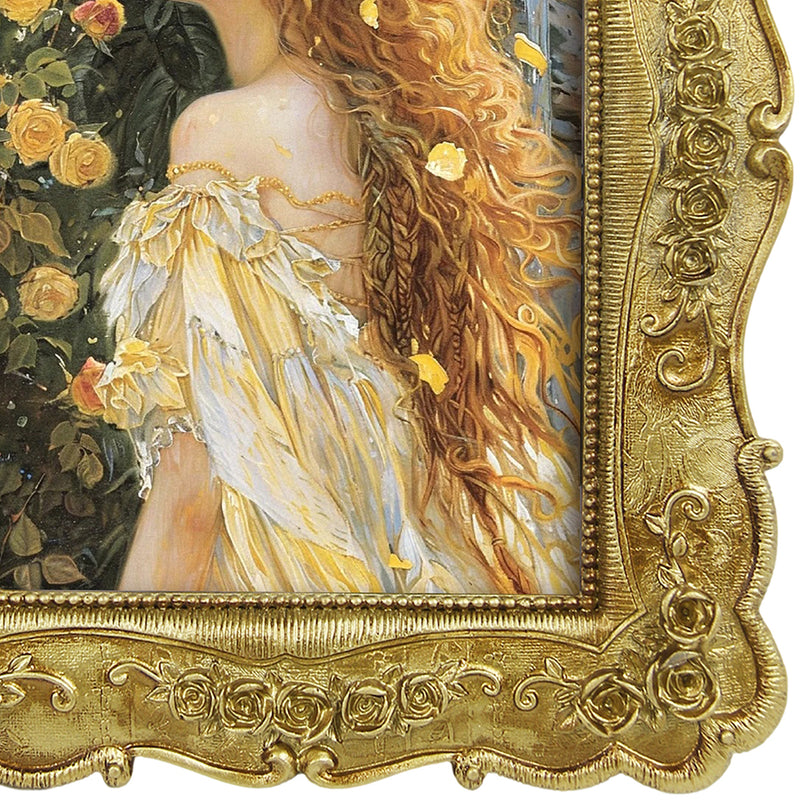 4x6 Picture Frame with Hand-Carved Rose Flower Border, Vintage Wall and Tabletop Display