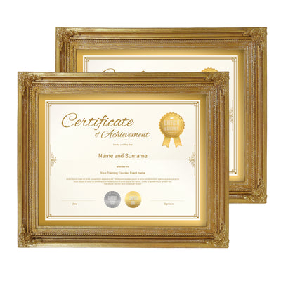 Vintage 8.5x11 diploma certificate picture frame, set of 2 for wall and tabletop display, hand-painted resin