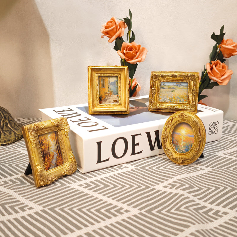 Vintage Picture Frames for 1.5x2 Inch Photos Small Artworks, Mini Wallet Sized Ornate Frame for Wall and Tabletop, Set of 4