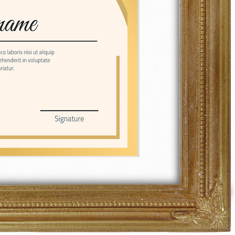 11x14 Vintage Diploma Certificate Frame with Mat for 8.5x11, Ornate Floral Border, Wall and Tabletop Display — Black, Green, Gold