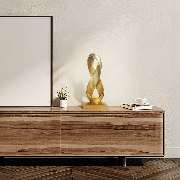 Gold Abstract Infinity Loop Sculpture, Modern Contemporary Home Accent Decor