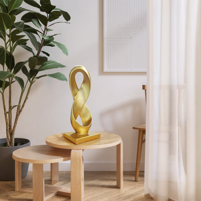 Gold Abstract Infinity Loop Sculpture, Modern Contemporary Home Accent Decor