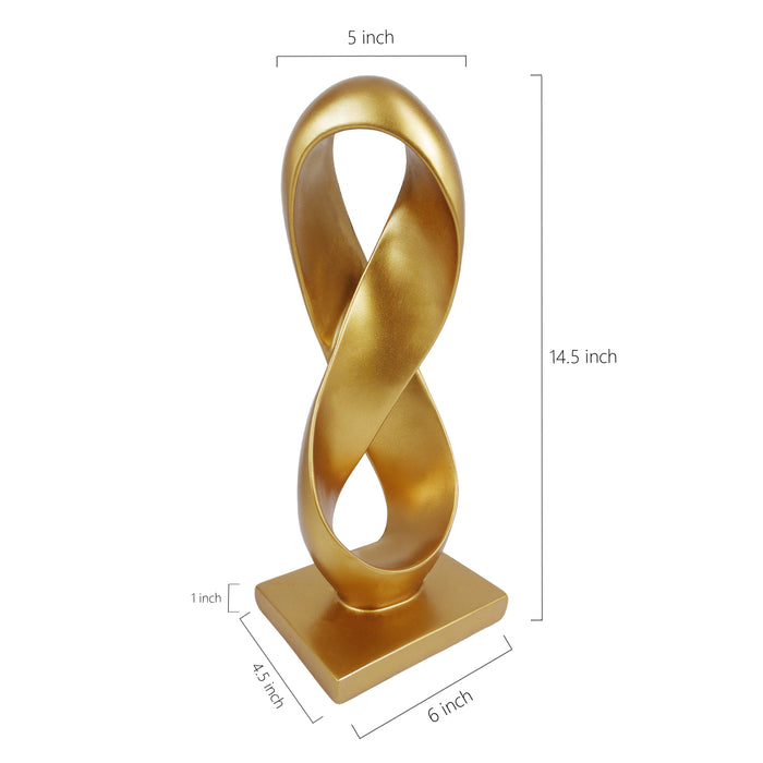 Gold Abstract Infinity Loop Sculpture, Modern Contemporary Home Accent Decor