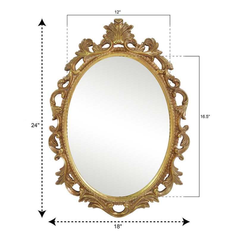 Antique Gold Wall Mounted Vanity Mirrors with Scroll Design for Entryways Living Dressing Room Bedroom, Vintage Oval Mirror