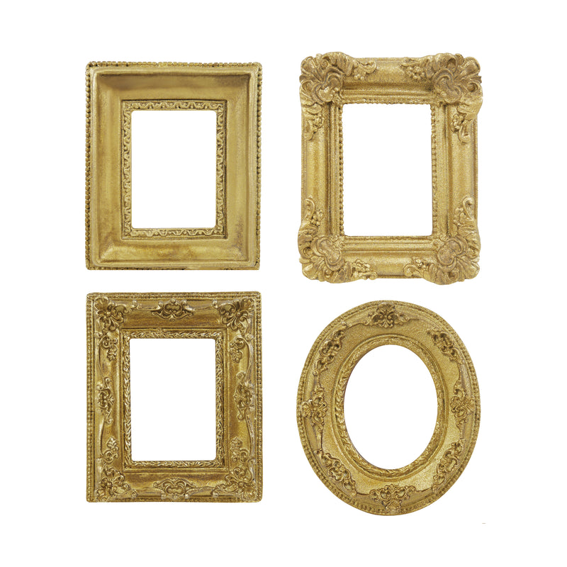 Vintage Ornate Frame Set of 4, 1.5x2 Inches Opening, Open Back Resin Frame for DIY Crafts, Fridge Magnets, Wall Decor, Baroque Style Decorative Frames