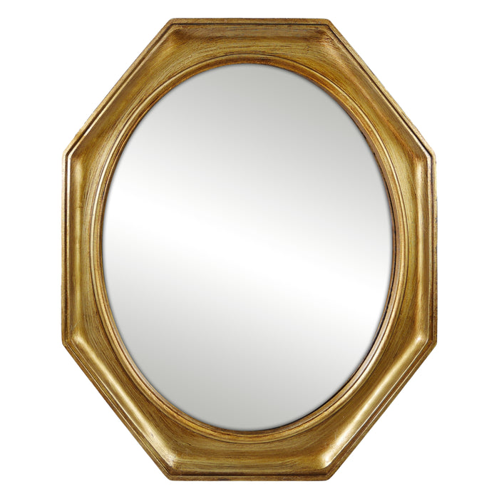 Antique-Style Octagon Frame Mirror with Brushed Gold Finish - 13.5x16.5 Inches