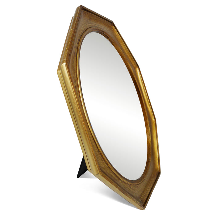 Antique-Style Octagon Frame Mirror with Brushed Gold Finish - 13.5x16.5 Inches