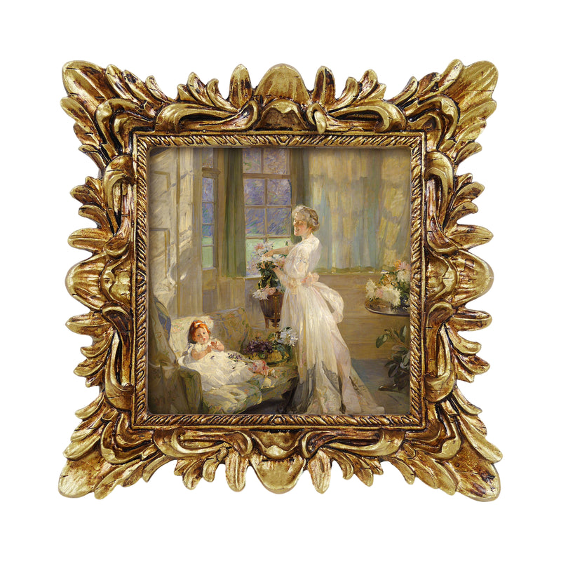Vintage Gold Picture Frame 4x4, Hand-Painted Square Floral Decorative Frame for Wall or Tabletop Display