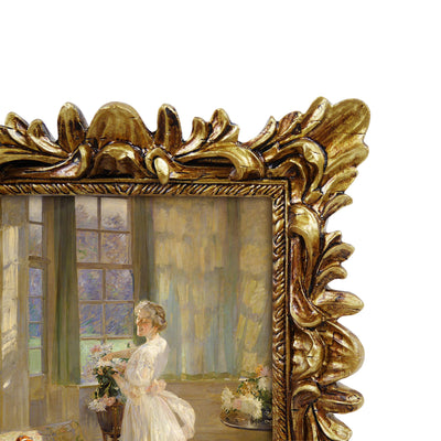 Vintage gold vintage 4x4 hand-painted picture frame with symmetric floral border for wall and tabletop display, hand-painted