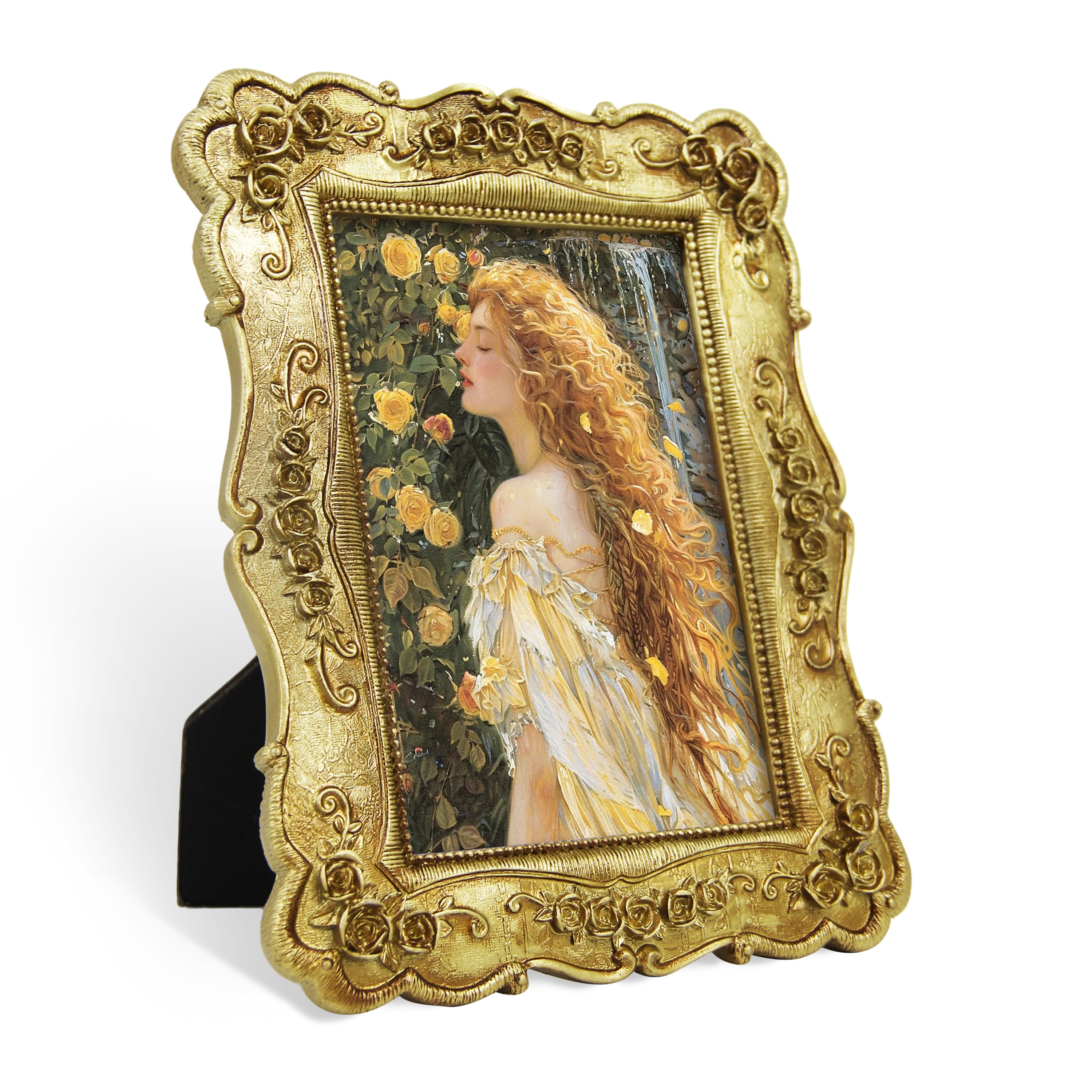 4x6 Vintage Picture Frame with Hand-Carved Rose Flower Border