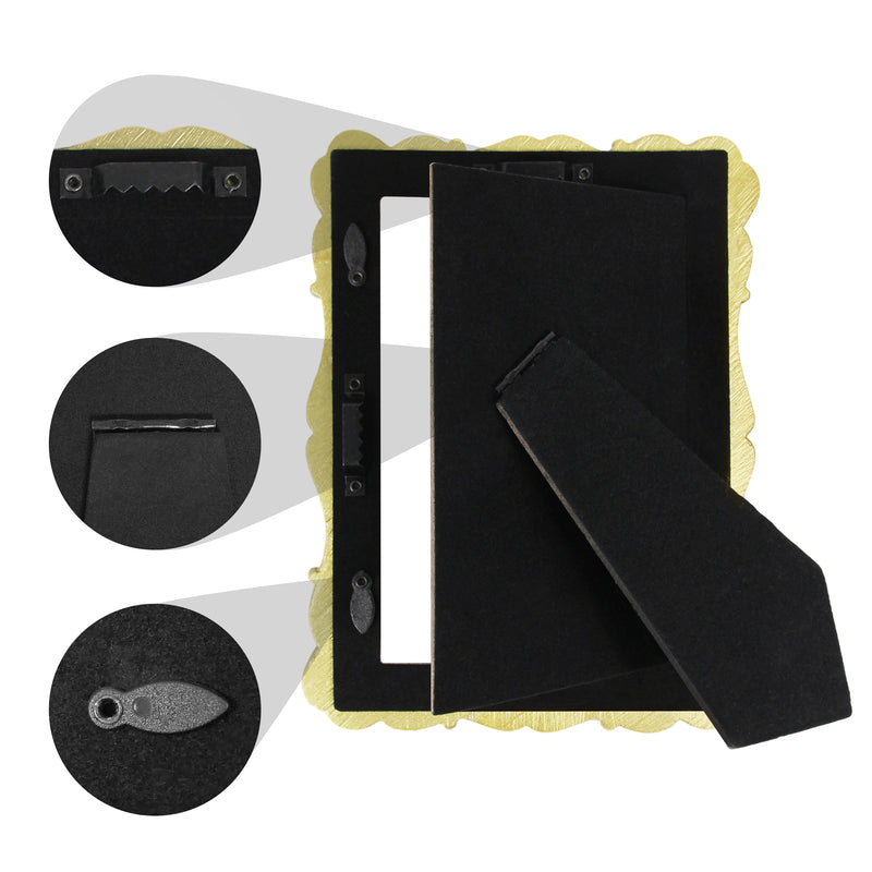 Gold Picture Frames 4x6 for Wall and Desk Display, Vintage 4 x 6 Picture Frame with Hand Carved Roses Flowers Detail, Rustic House Living Room Shelf Decor