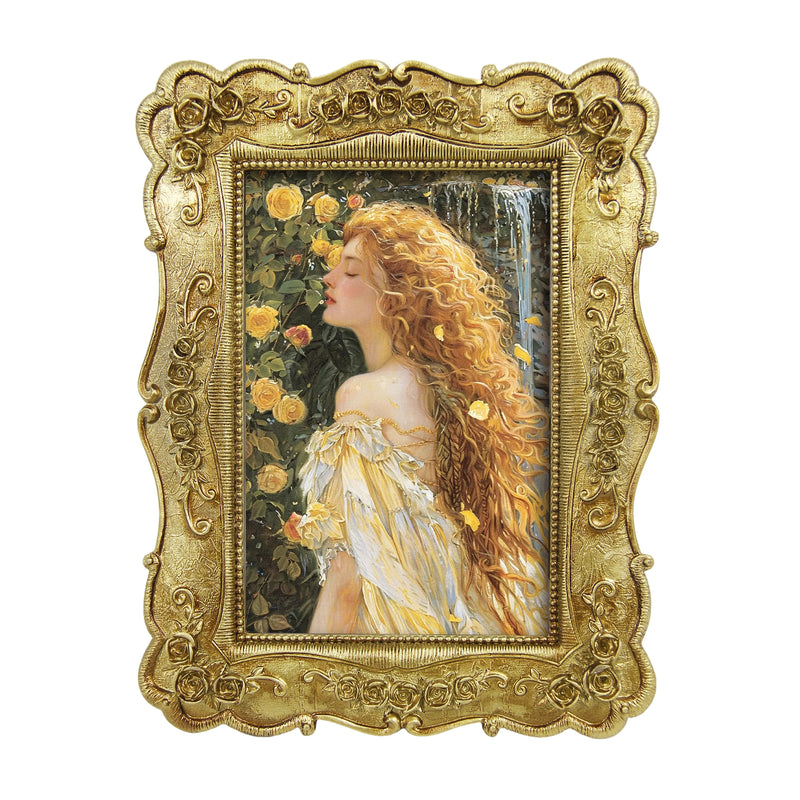Gold Picture Frames 4x6 for Wall and Desk Display, Vintage 4 x 6 Picture Frame with Hand Carved Roses Flowers Detail, Rustic House Living Room Shelf Decor