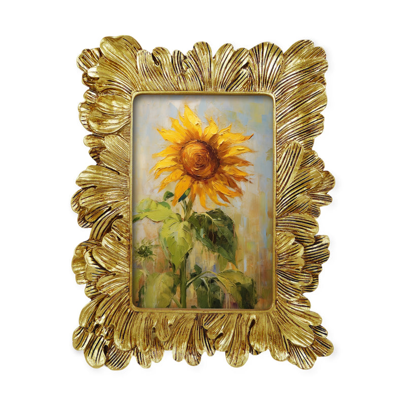 Gold Floral Picture Frame for 4x6 Photos, Hand-Painted Vintage Decorative Frame for Tabletop or Wall Display