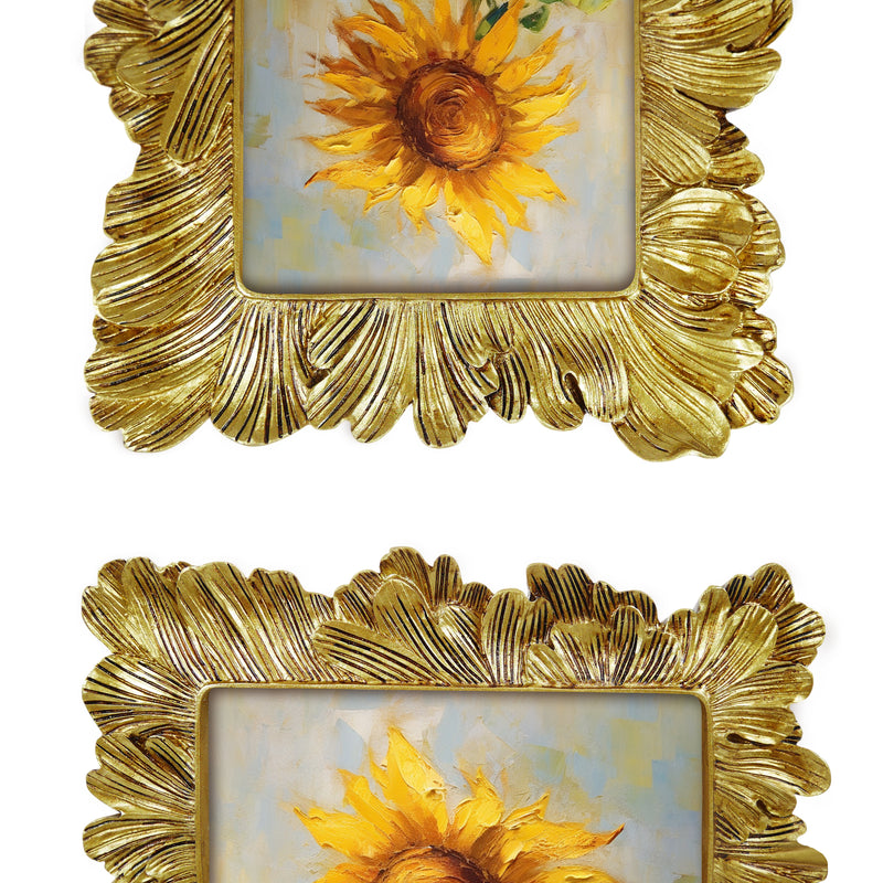 Gold Floral Picture Frame for 4x6 Photos, Hand-Painted Vintage Decorative Frame for Tabletop or Wall Display