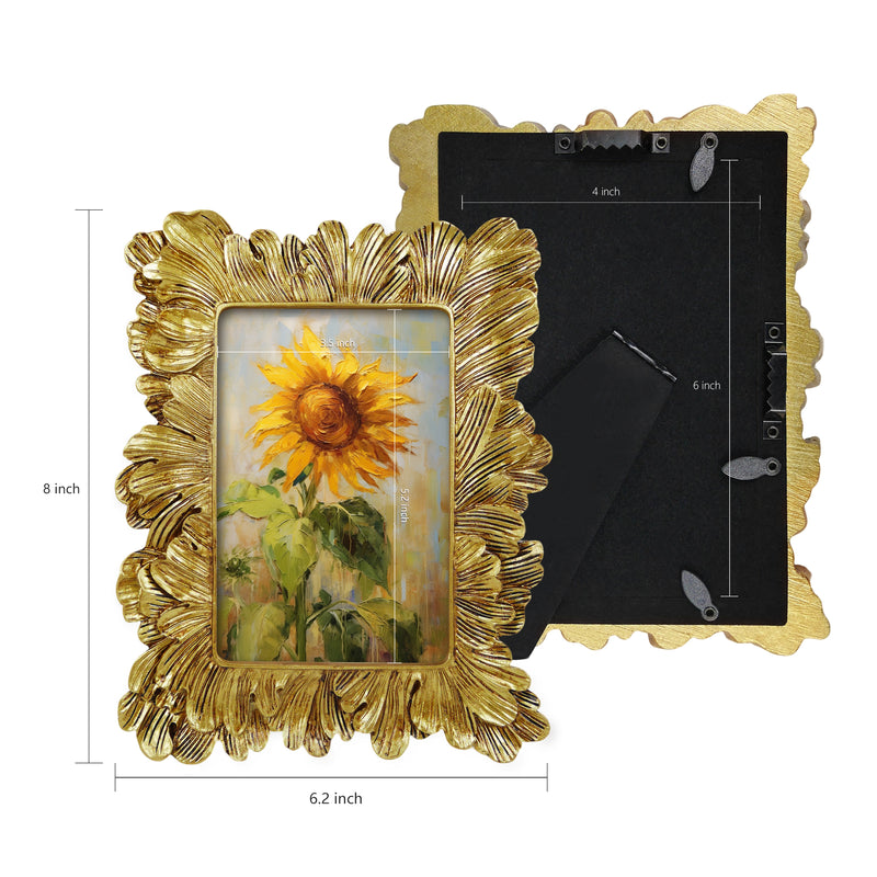 Gold Floral Picture Frame for 4x6 Photos, Hand-Painted Vintage Decorative Frame for Tabletop or Wall Display