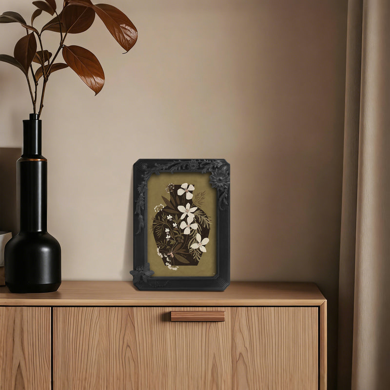 Black 4x6 Picture Frame, Hand-Painted Vintage Style Photo Frame for Desktop or Wall Display, Classic Butterfly Floral Design