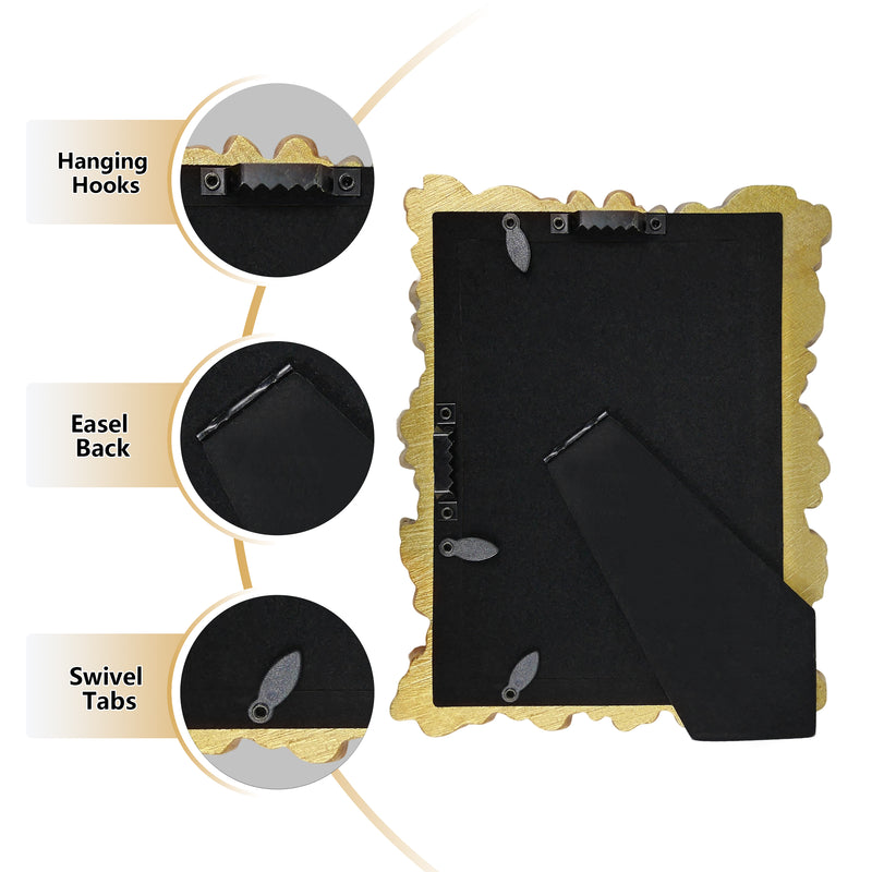 Gold Floral Picture Frame for 4x6 Photos, Hand-Painted Vintage Decorative Frame for Tabletop or Wall Display