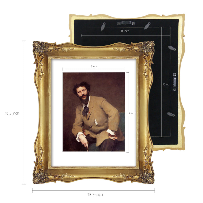 Vintage Gold Picture Frame with Mat for Gallery Wall and Tabletop, Antique Style Home Wedding Décor