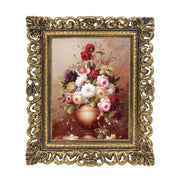 Gold 4x6 / 5x7 vintage picture frame with scalloped border and floral design for wall and tabletop display, hand-painted
