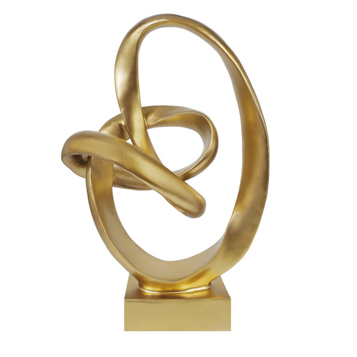 Gold abstract sculpture on a white background.