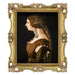 An ornate vintage-inspired gold picture frame, designed for an 8x10-inch picture, featuring a decorative painting of a woman inside.