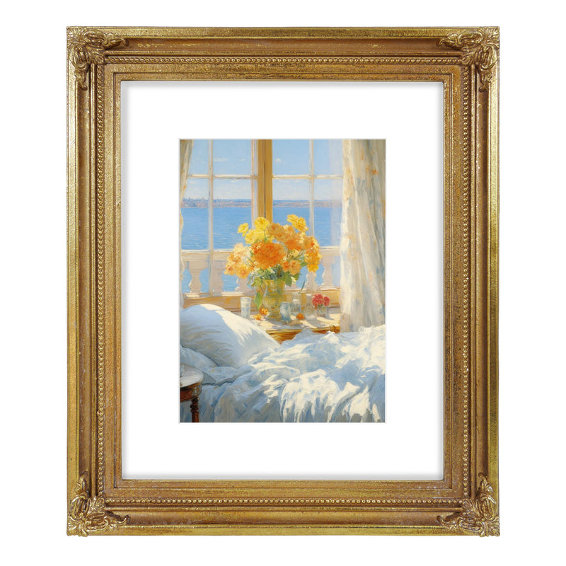 Gold vintage 8x10 picture frame matted for 5x7 image, floral beaded border for wall and tabletop display