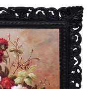 Black 4x6 / 5x7 vintage picture frame with scalloped border and floral design for wall and tabletop display, hand-painted