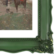 Green 8x10 baroque-style vintage picture frame with mat for 5x7 photos displayed in home décor setting
