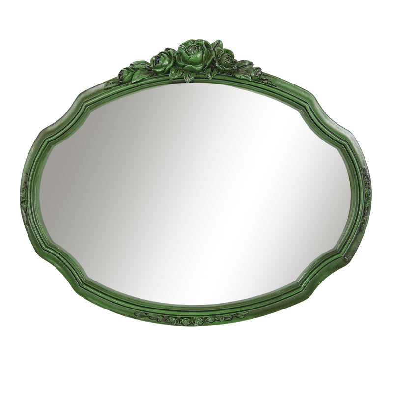 Decorative Mirrors with Rose Floral Carvings for Wall, Rustic Green Vanity Mirror for Bedroom Living Room Wedding Décor