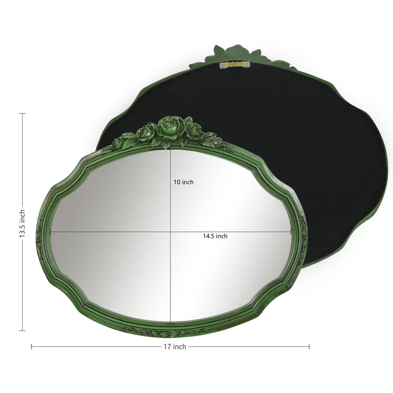 Decorative Mirrors with Rose Floral Carvings for Wall, Rustic Green Vanity Mirror for Bedroom Living Room Wedding Décor
