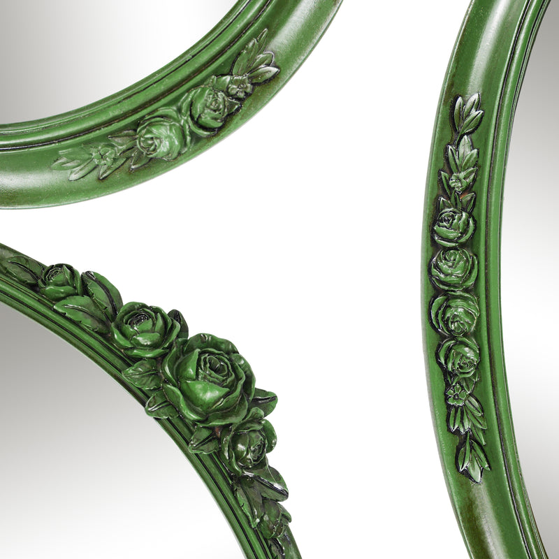 Decorative Mirrors with Rose Floral Carvings for Wall, Rustic Green Vanity Mirror for Bedroom Living Room Wedding Décor