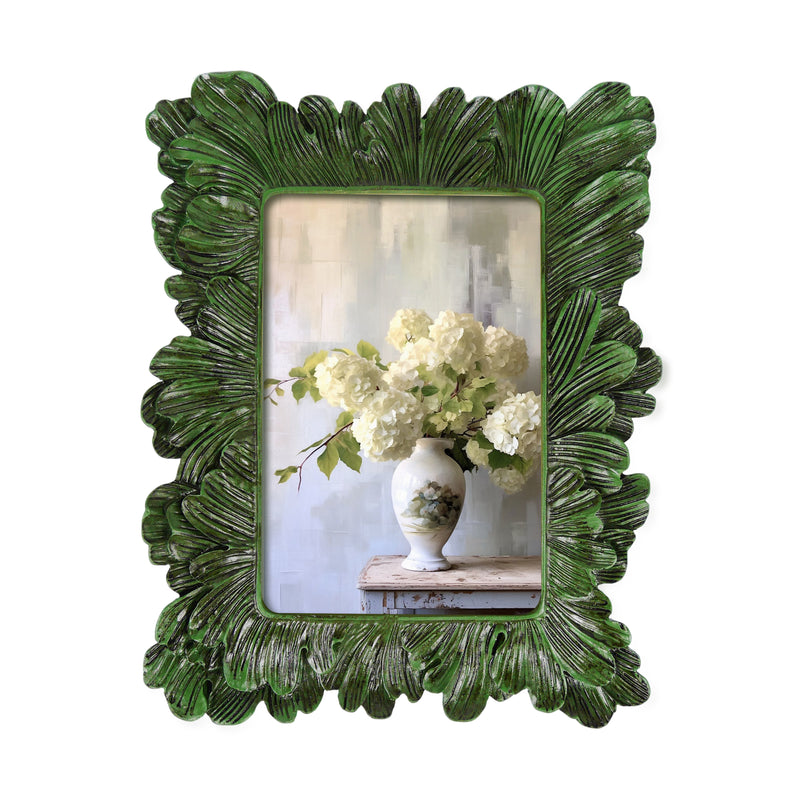 Green Picture Frame 4x6, Hand-Crafted Asymmetric Floral Border Vintage Frames for Home Decor or Gifting