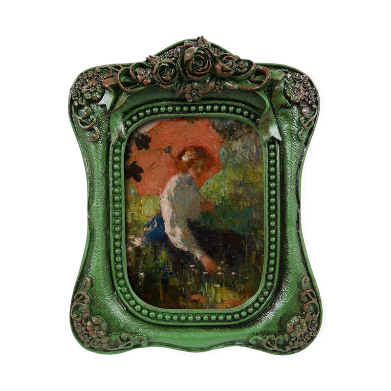 Dark Green Small Picture Frame 2.5x3.5, Hand Crafted Rose Carving Decorative Frames for Home Décor or Gifting