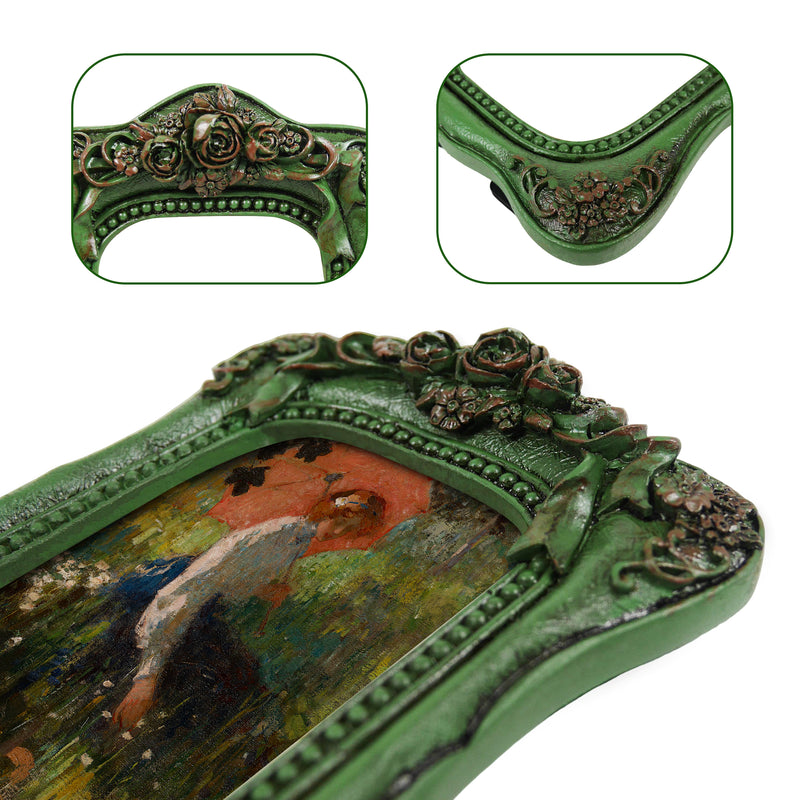 Dark Green Small Picture Frame 2.5x3.5, Hand Crafted Rose Carving Decorative Frames for Home Décor or Gifting