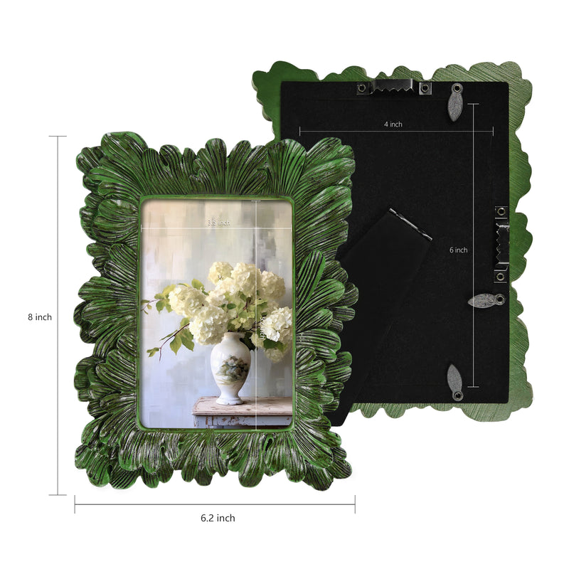 Green Picture Frame 4x6, Hand-Crafted Asymmetric Floral Border Vintage Frames for Home Decor or Gifting