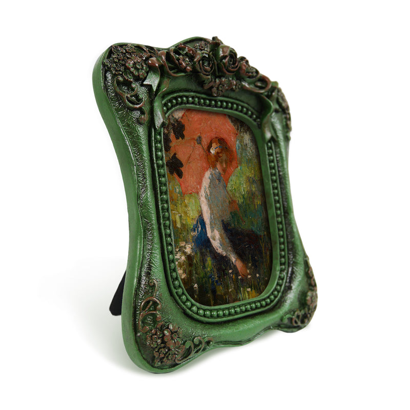 Dark Green Small Picture Frame 2.5x3.5, Hand Crafted Rose Carving Decorative Frames for Home Décor or Gifting